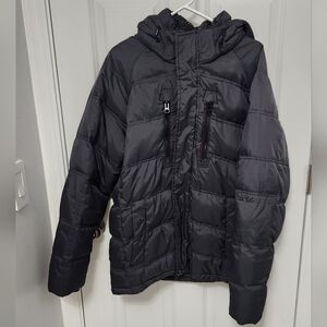 Hawke & Co Jacket Mens Medium Gray Hooded Puffer Water Resistant Wind Guard